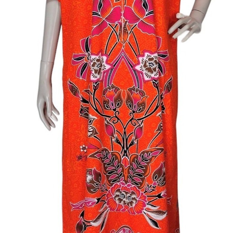 Hawaiian 90s Vintage Zip-Front Batik Orange Floral Muumuu Dress OSFM NWOT