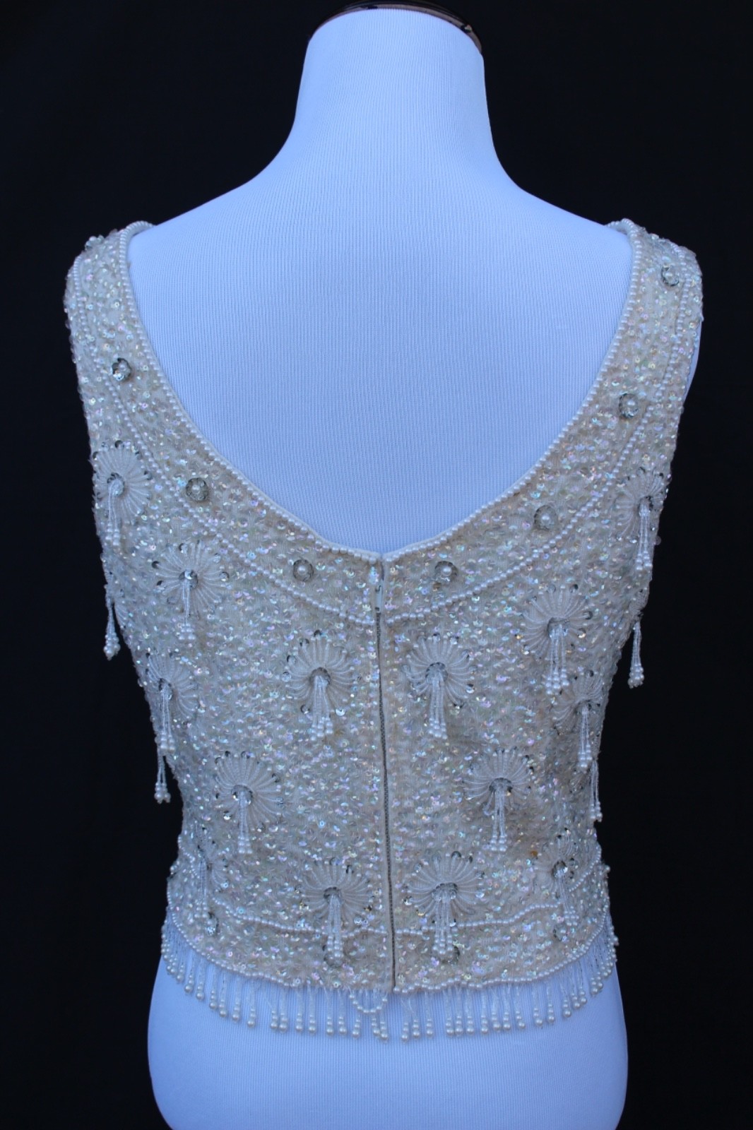 Vintage 1950s/60s Ivory Knit Top w/Amazing Beaded and Sequin Embellishments