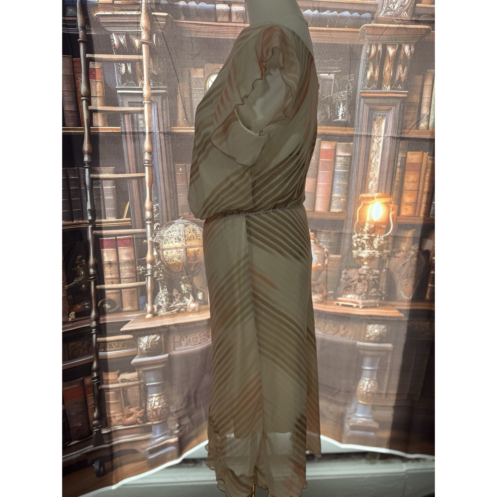 Vintage Amano Collection Chiffon Set – Peach Cream Striped 1970s Resort Elegance