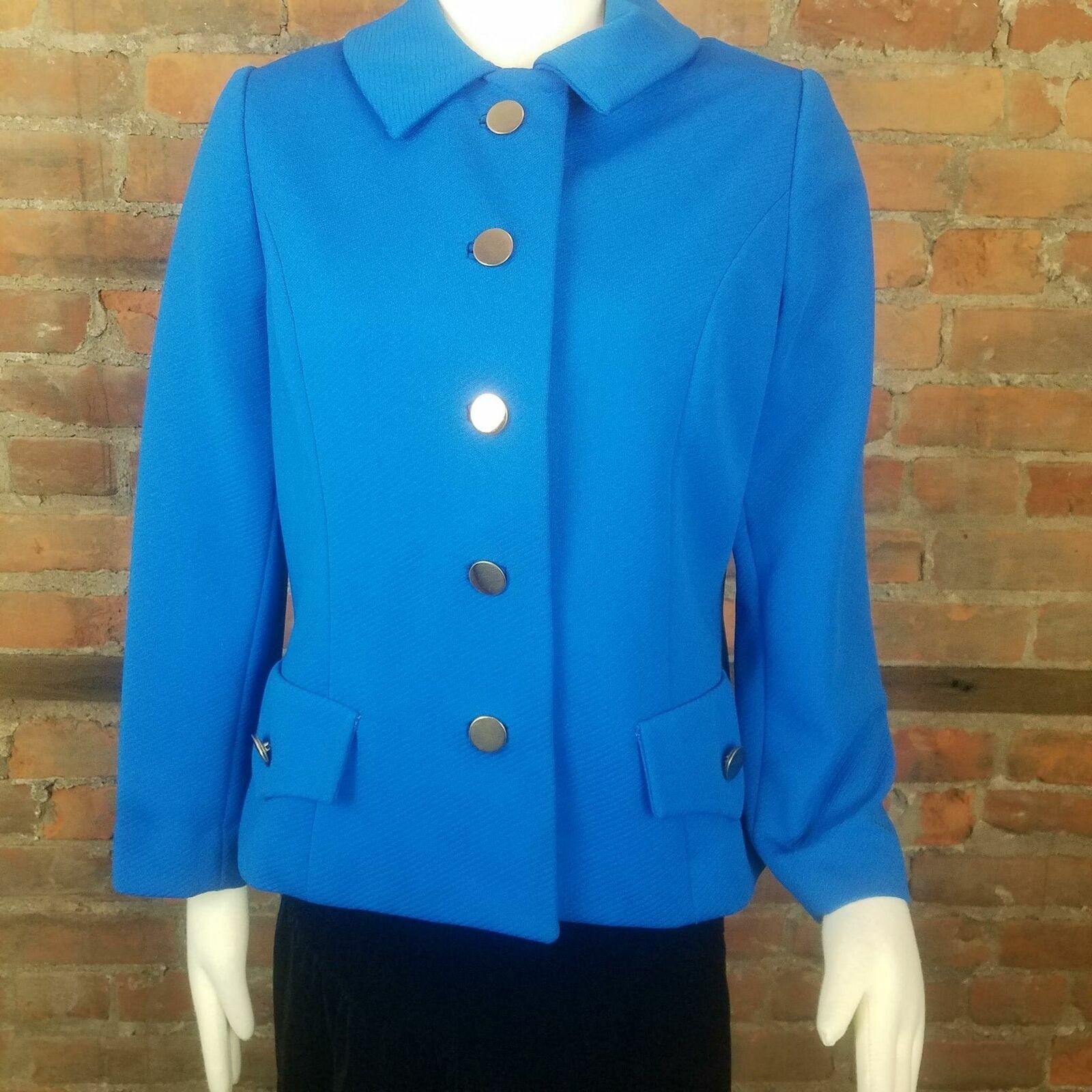 VTG David Crystal Women’s Jackie O Jacket !960s Bright BLue Gold Buttons Sz L