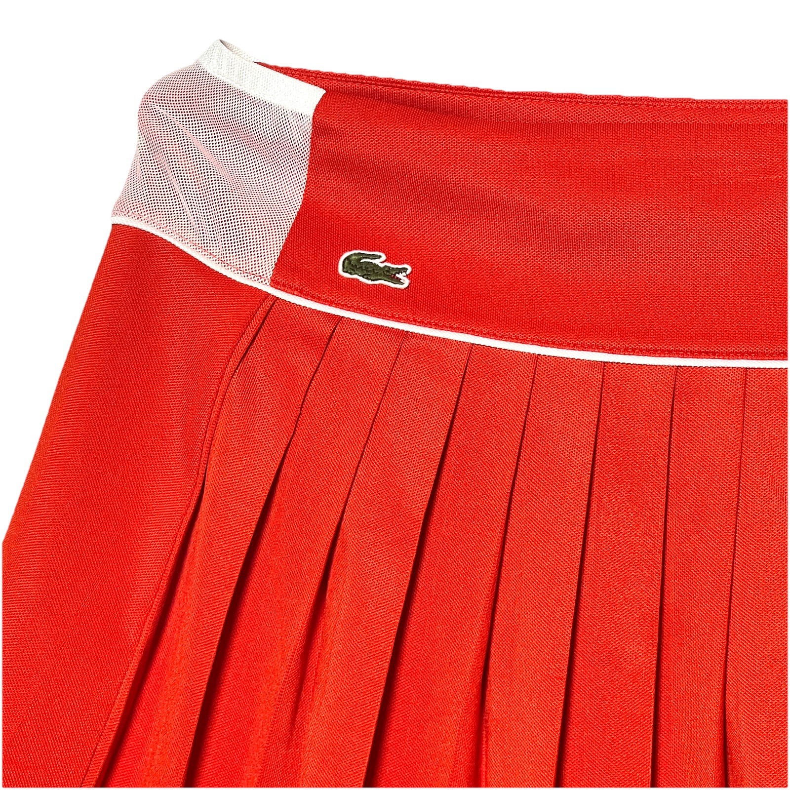 Lacoste Vintage Orange Pleated Mini Skirt Golf Tennis White Mesh Sporty Preppy
