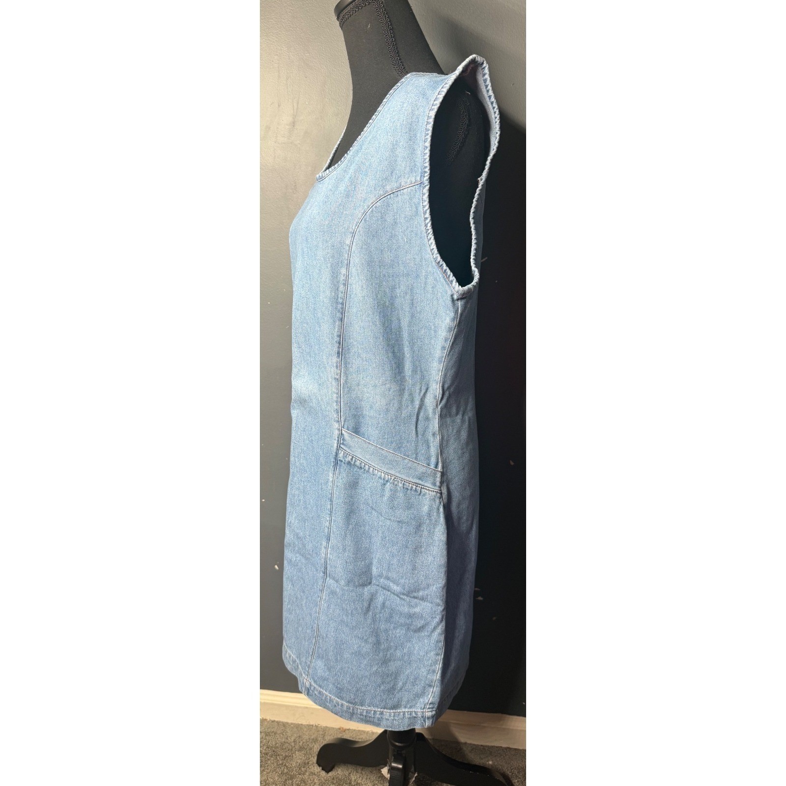 Vintage Kalifornia Denim Jumper Dress Light Wash Cotton Mini Pockets Size 11/12