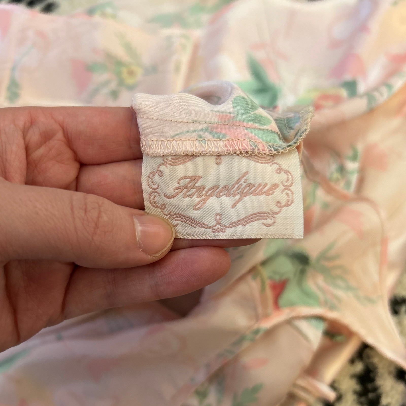 Vintage 90s Pink Floral Satin Slip Dress XS Open Back Lace Mini Nightgown Fairy