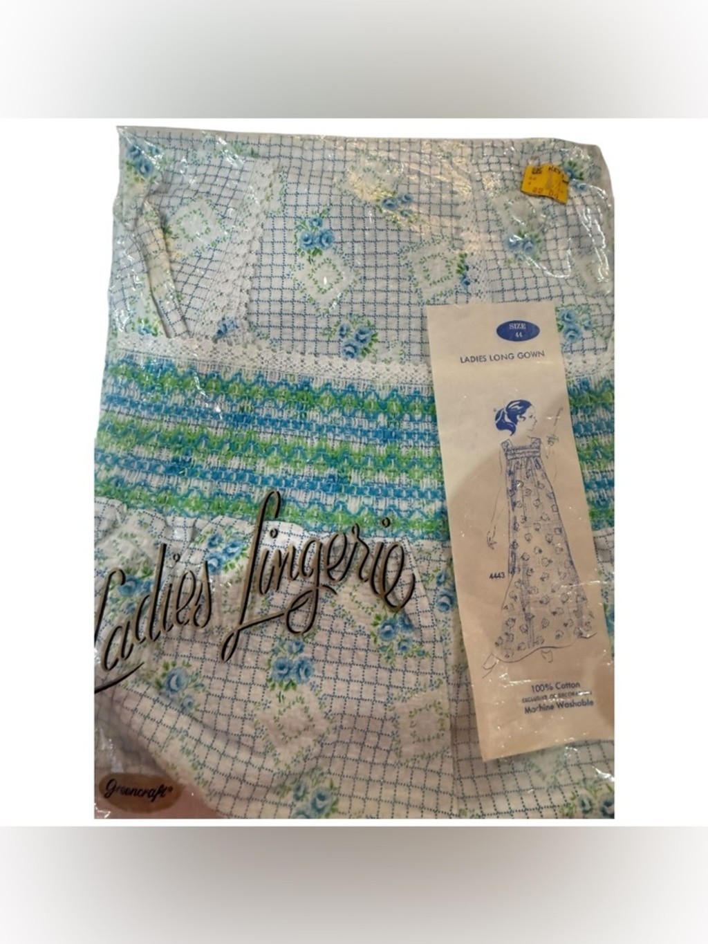 Vtg Greencraft Blue Floral Nightgown Cottagecore Smocked Cotton Size L XL NOS
