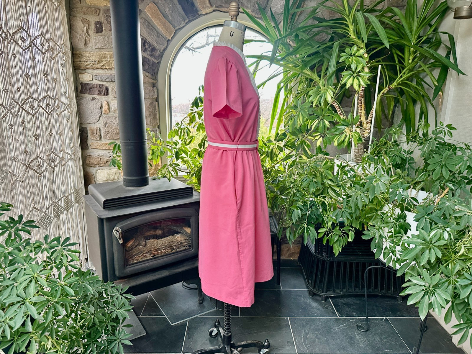 Vintage 1970s Pink and White Trim Belted Dress Sears the Fashion Place