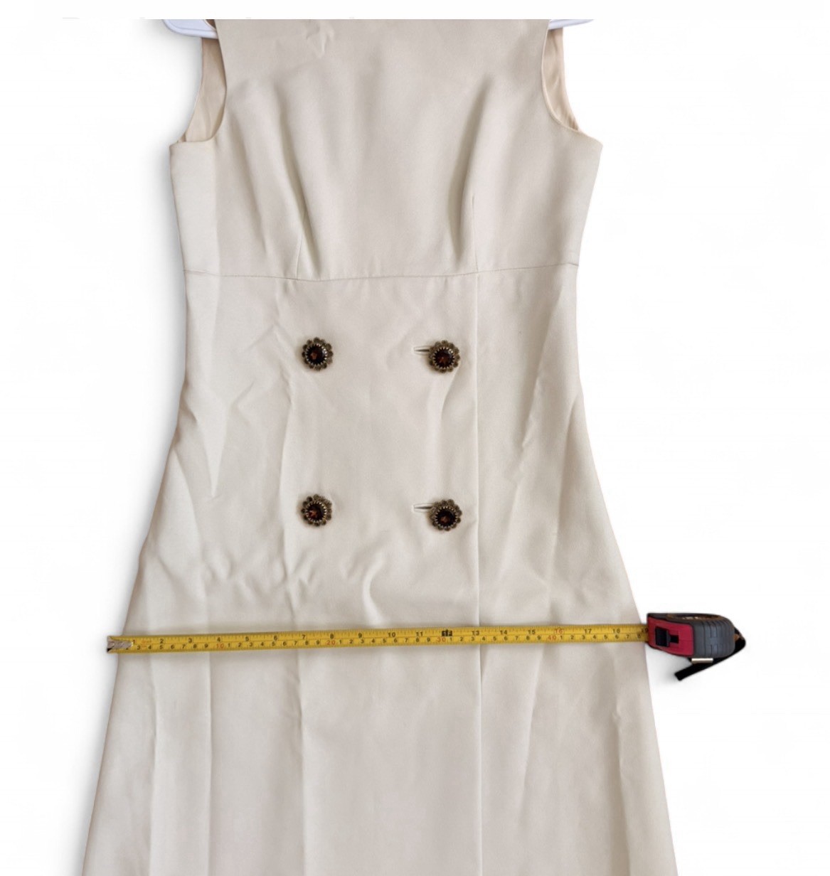 Saks Fifth Avenue 1950’s Cream Dress With Button Accents Small Zipper Back