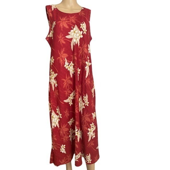 Hibiscus Collection Hawaiian 2XL Red Tropical Midi Dress Vtg Romantic