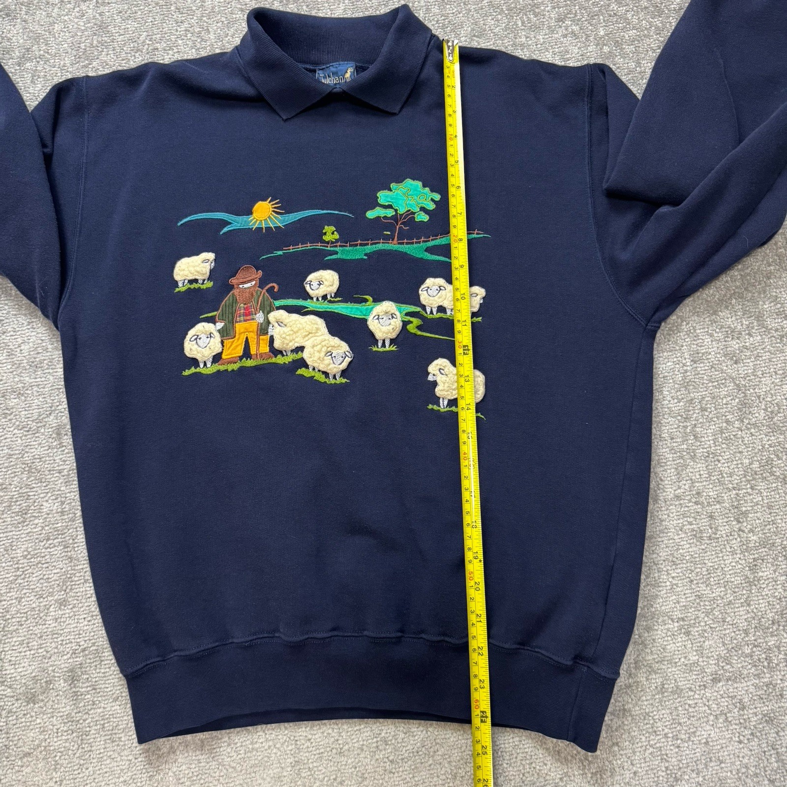 Vintage 90’s Tulchan Collared Sheep Embroidered Cottagecore Blue Sweater Size M