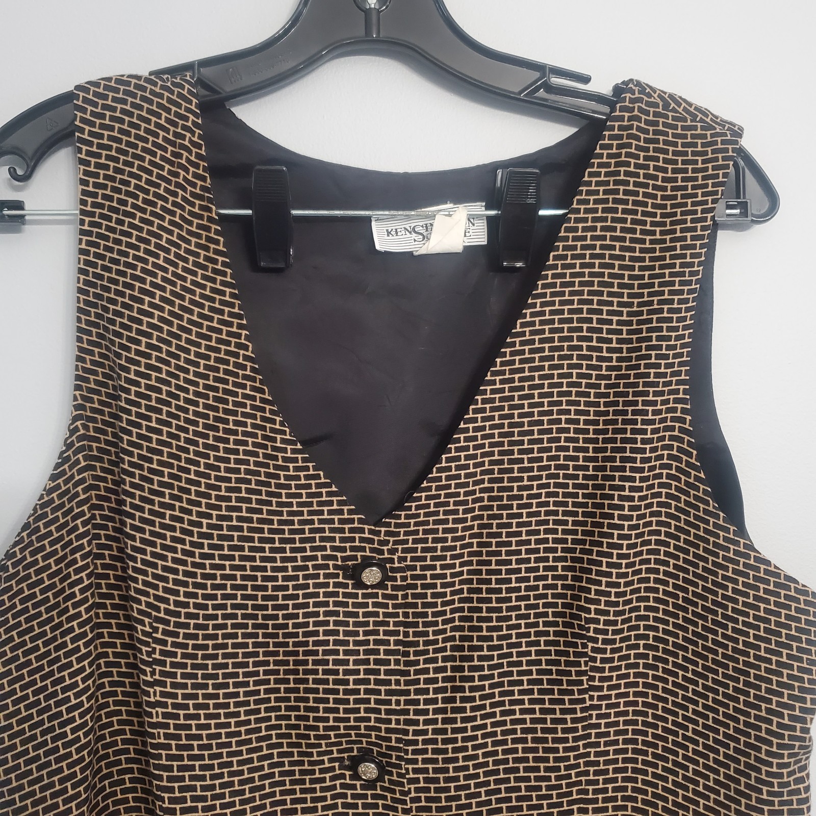 Kensington Square Rare Vintage 80s 90s Black & Brown Button Down Dress USA Sz M