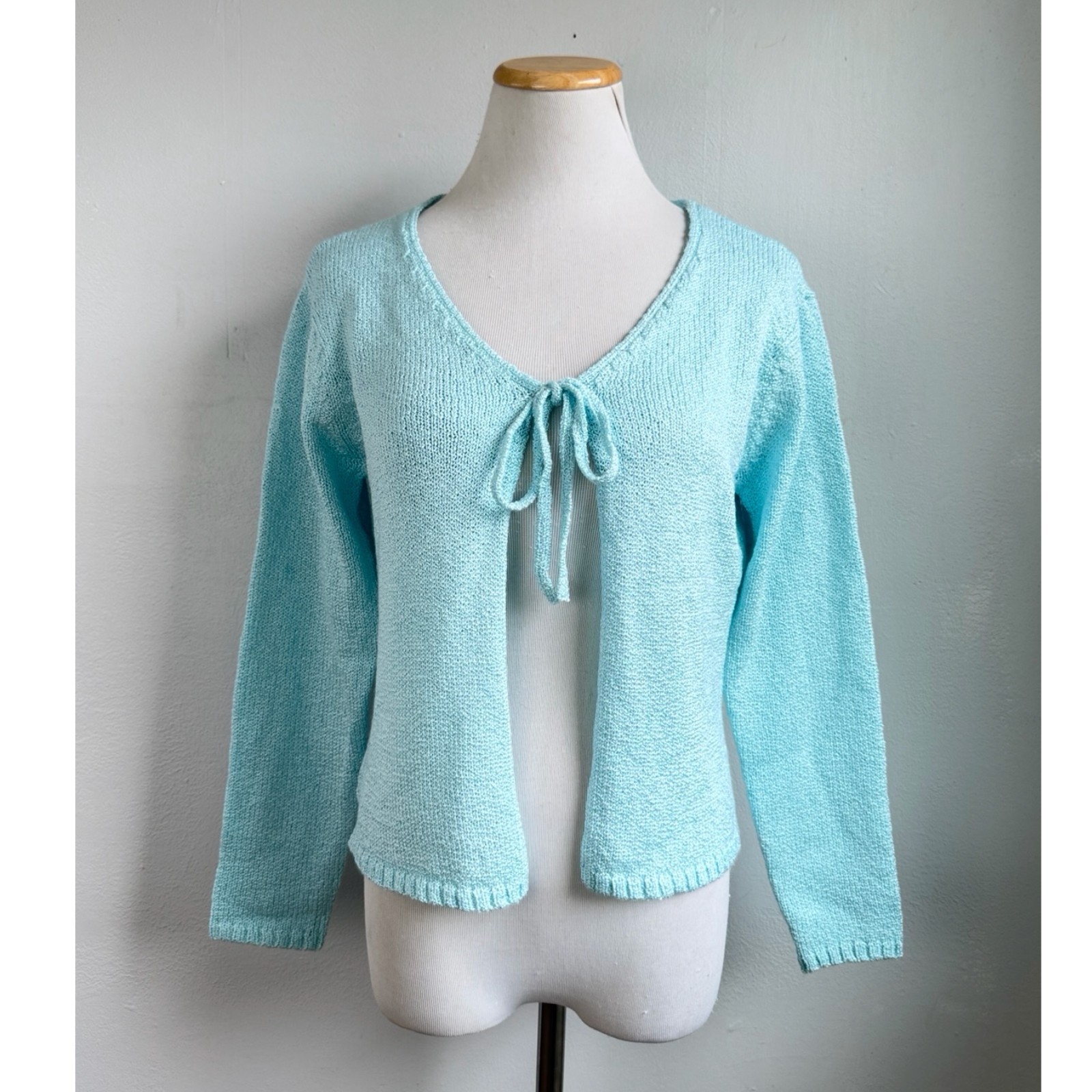 Vintage Light Blue Tie-Front Knit Cardigan Sweater Womens Size Small 90s Talbots