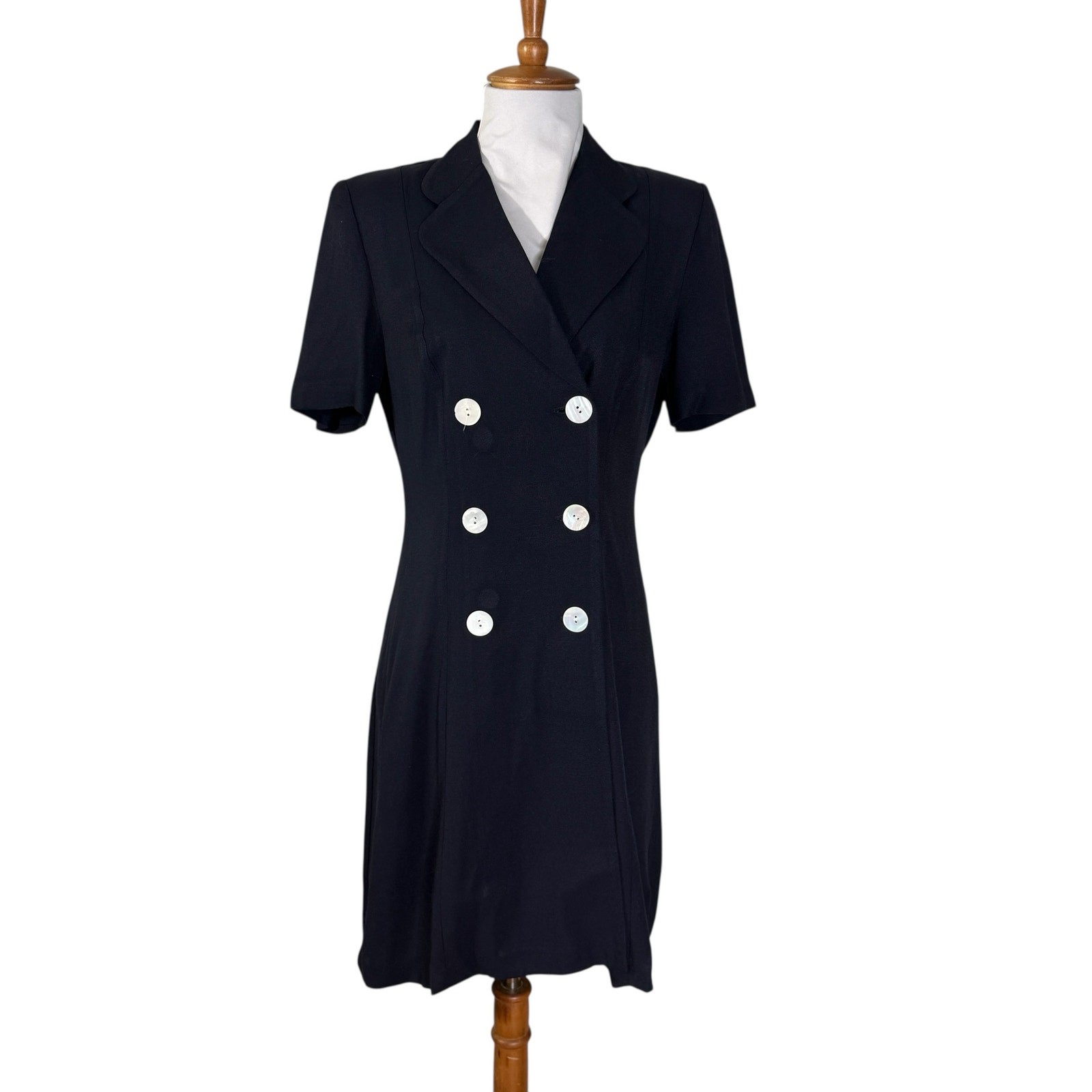 Vintage 80s Navy Blue Double Breated Shift Dress Small Size 4