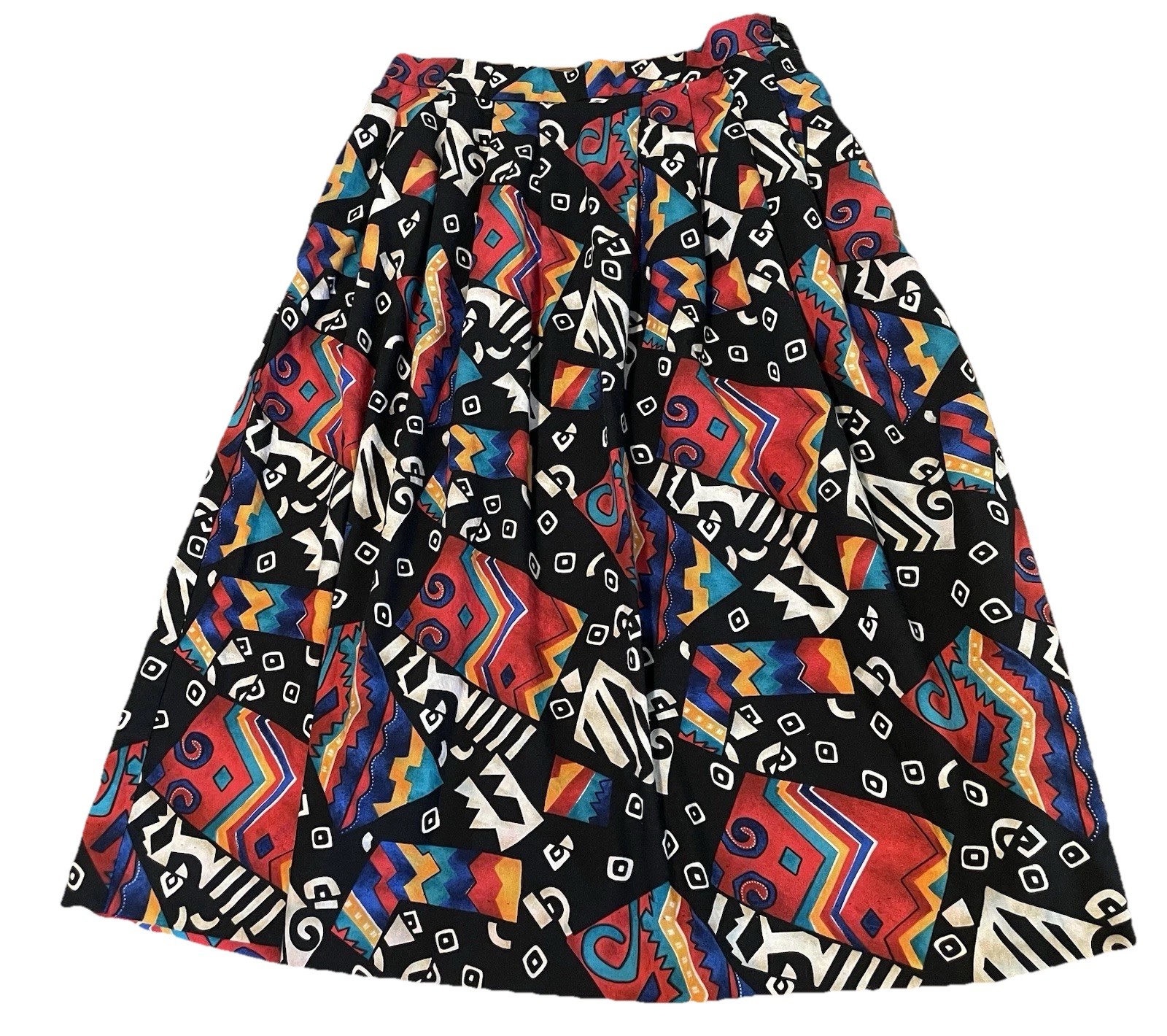 Vtg 1980s Worthington Colorblock New Wave Memphis Pattern A Line Midi Skirt 10