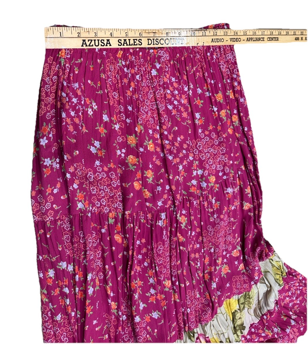 Vtg MyBoyfriendsBack Santa Monica,CA, Floral Skirt.patch Work Pink Ruffles SzM