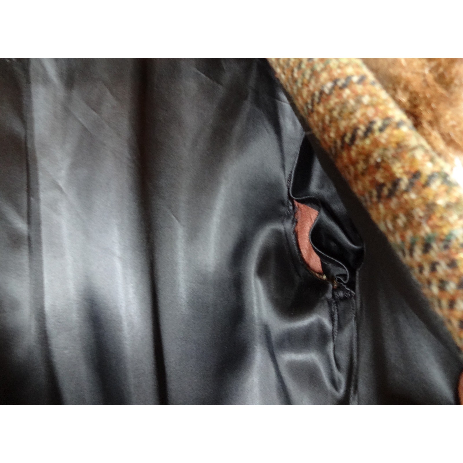 Vintage ILGWU Tweed Coat Women M Brown Fur Trim Belted 60s Retro Dark Academia