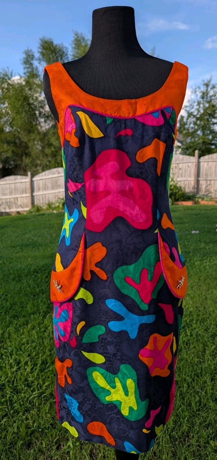 RIMINI COTTON JACQUARD ART PRINT SHEATH DRESS SIZE 4 COLORFUL RETRO POCKETS