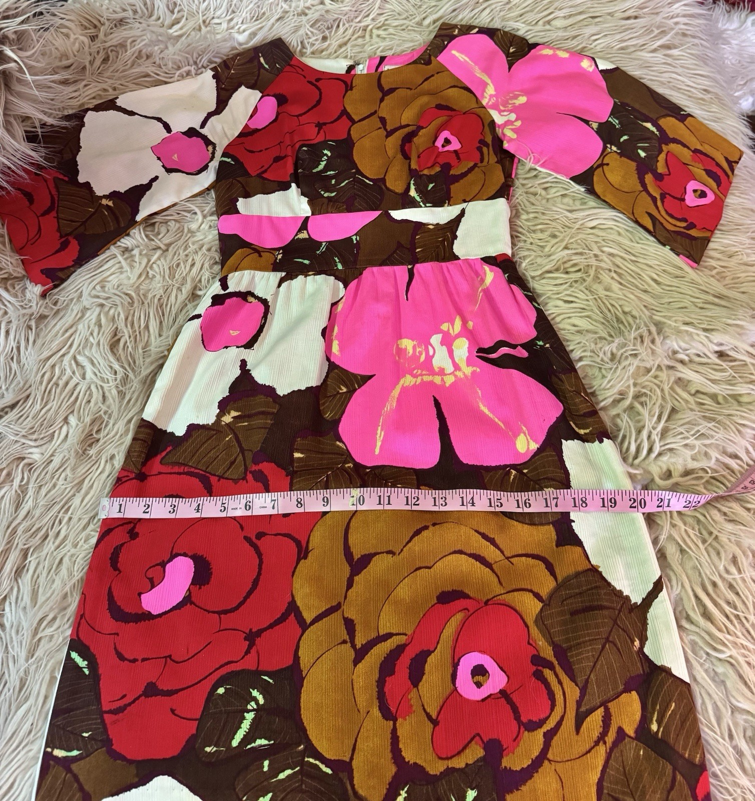 Vtg Kahala Hawaii Broadcloth Fit Flare Kimono Sleeve 3/4 Princess Dress Pop Art