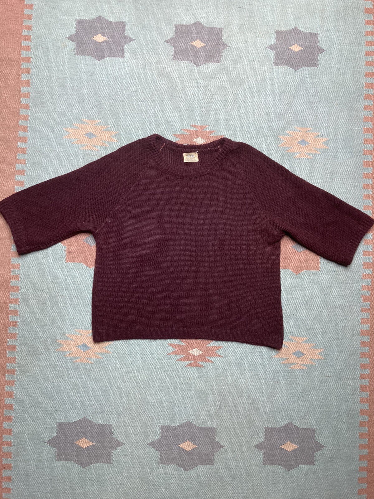 Vintage 60s sears knit sweater Orlon acrylic red maroon half sleeve large boxy