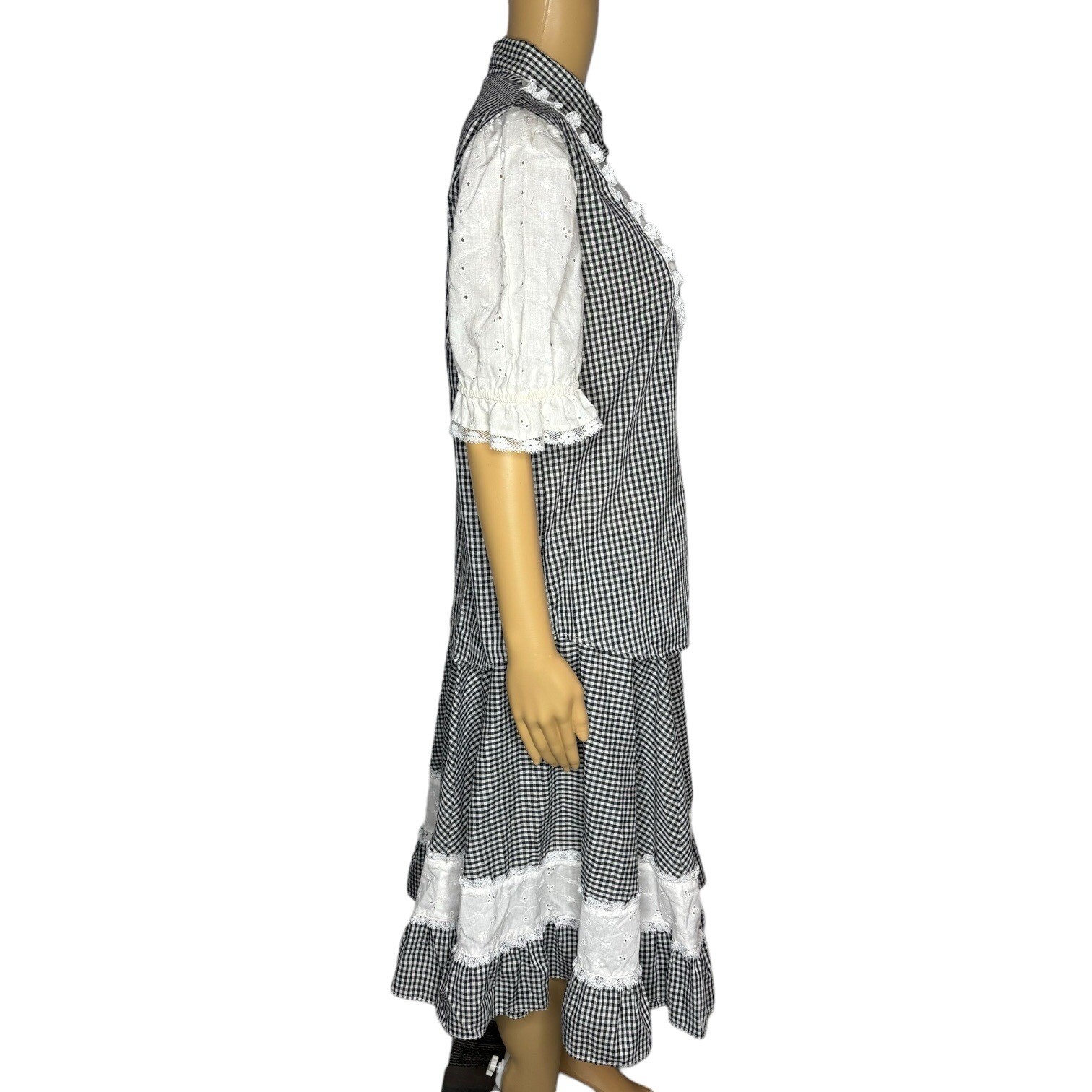 JERI BEE Western Prairie Square Dance Blouse & Skirt Gingham Womens Size M