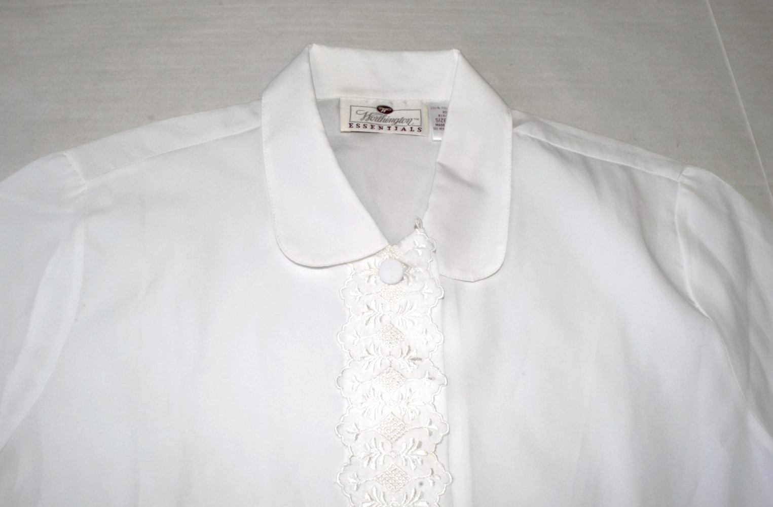 Vintage Top Worthington Essentials Size 10 90s White Lace Button Flap Made USA