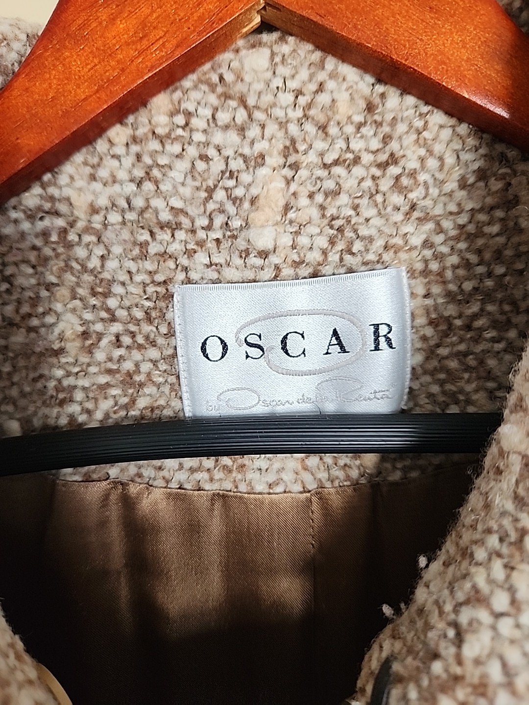 Vintage Oscar de la Renta Wool Tweed Coat Double Breasted Belted Back