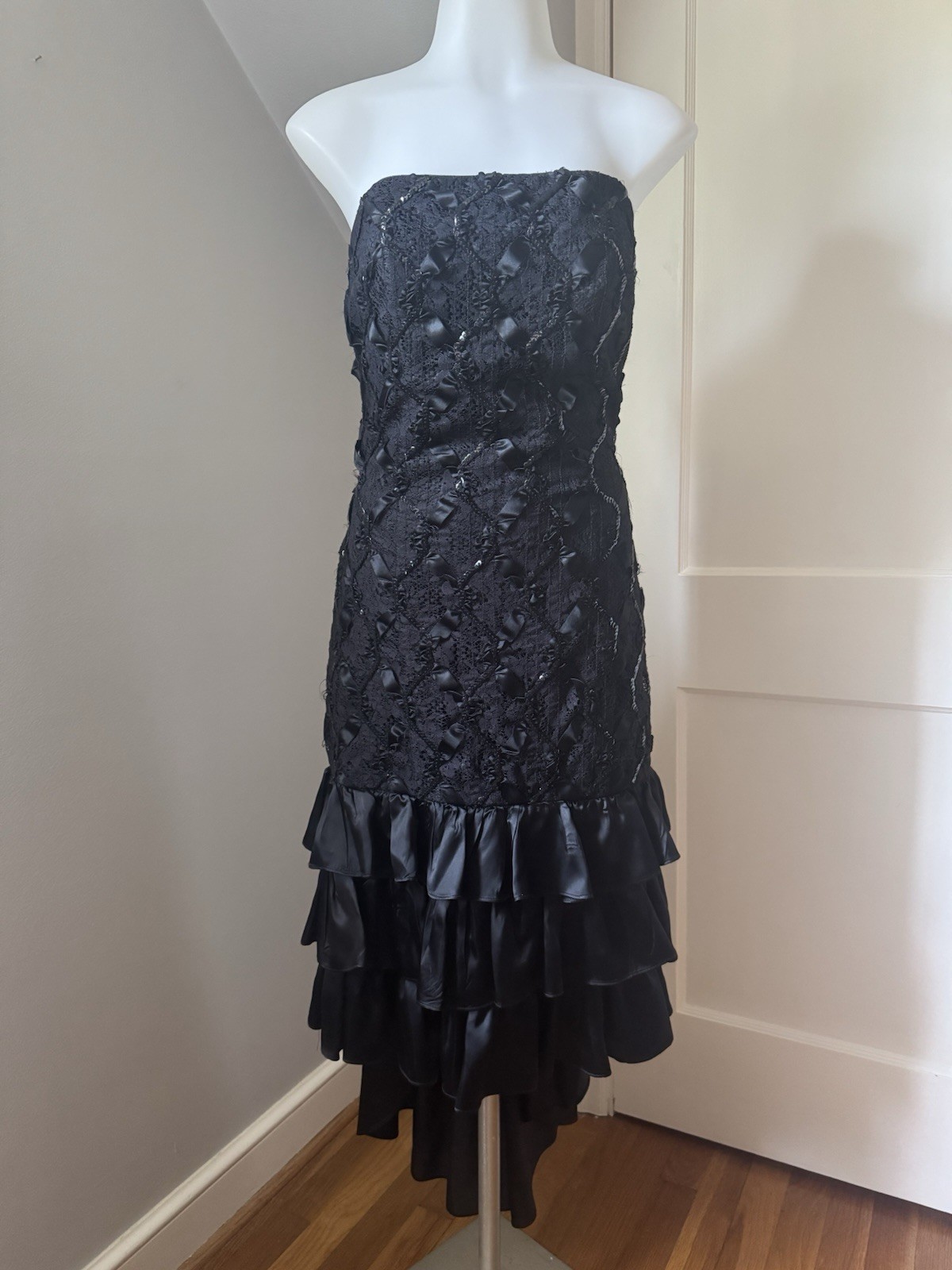 Women’s L.A. Glo Vintage Black Sequined Hi-low Strapless Cocktail Dress 11/12
