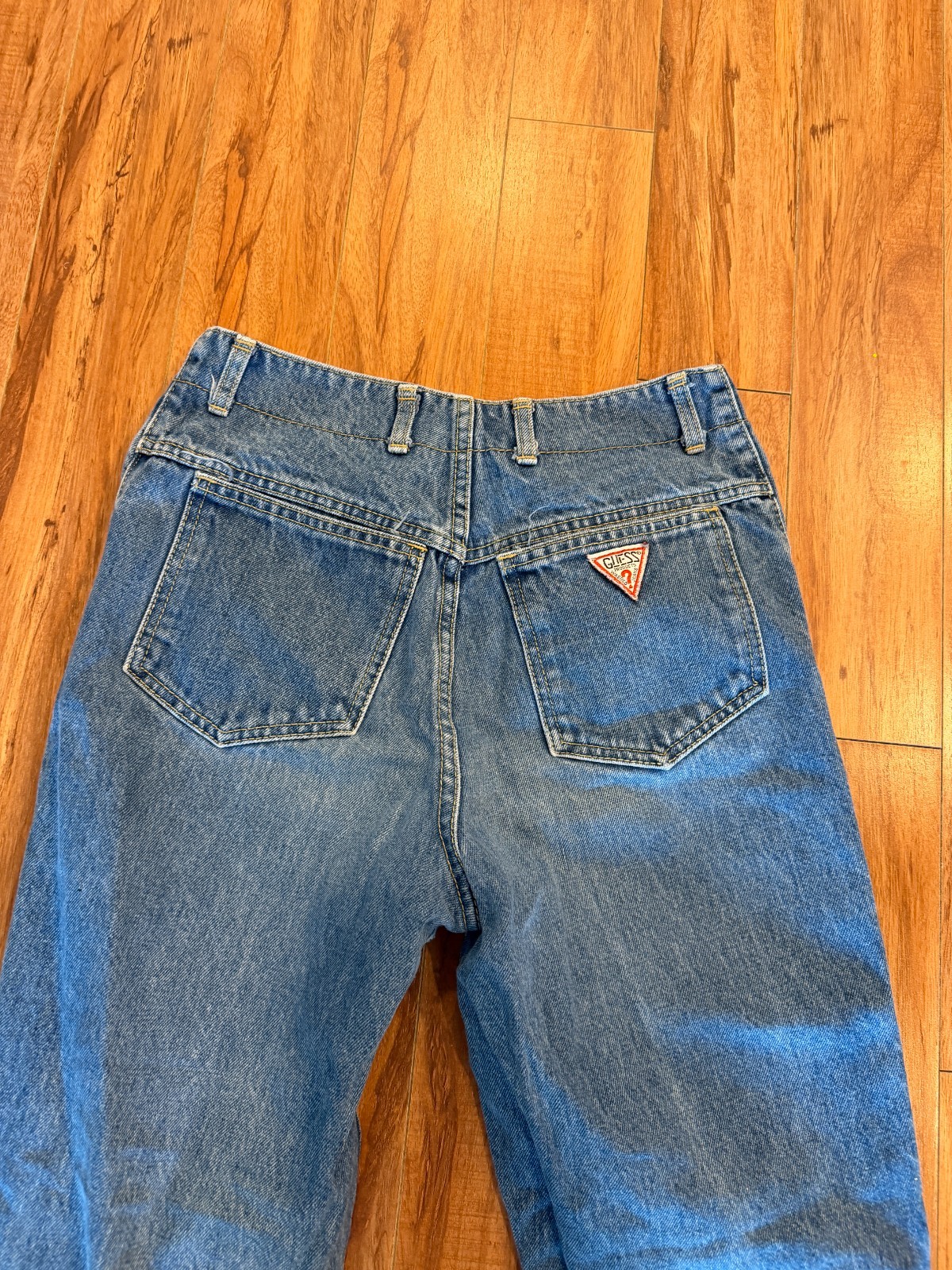 👖 Vtg 80s Made in USA Buttonfly High Waist Light Wash Guess Jeans Logo 28/29