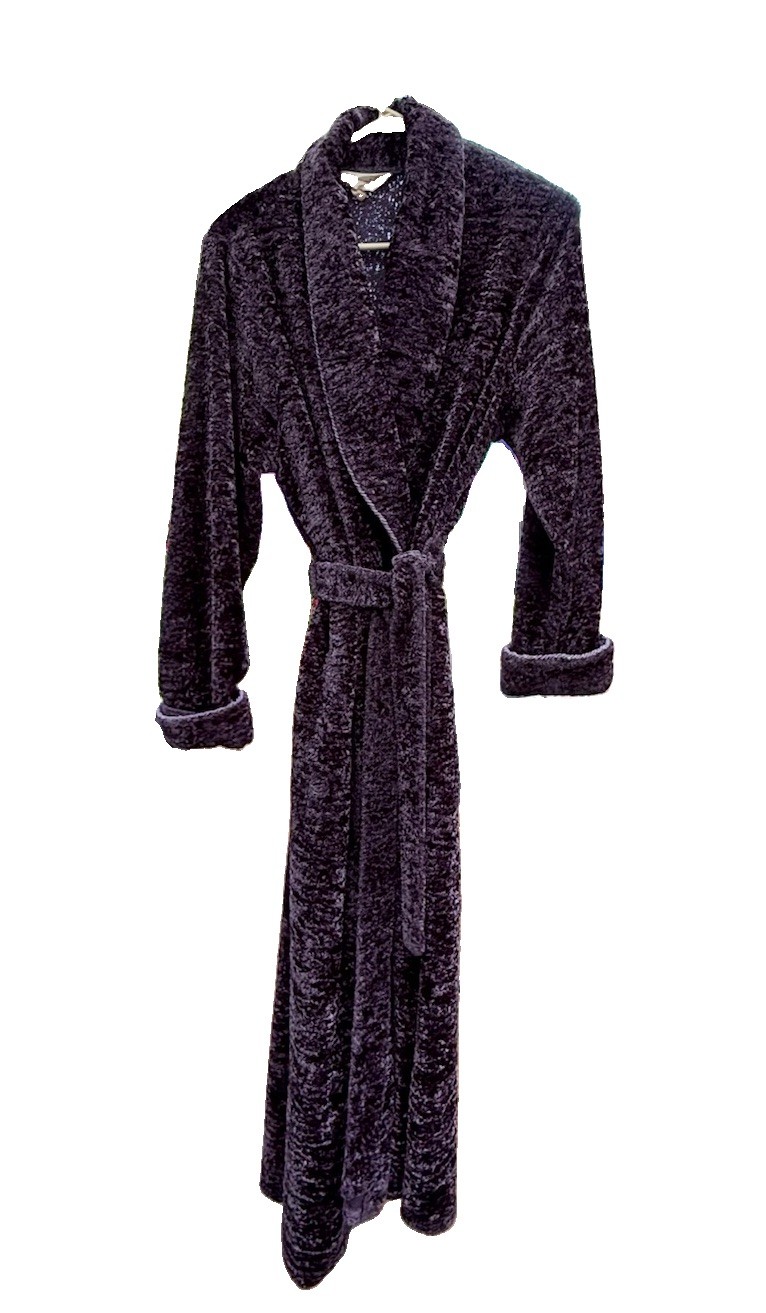 Vintage Diamond Tea Women’s Deep Purple Velour Robe W/Pockets Belted Tie Large