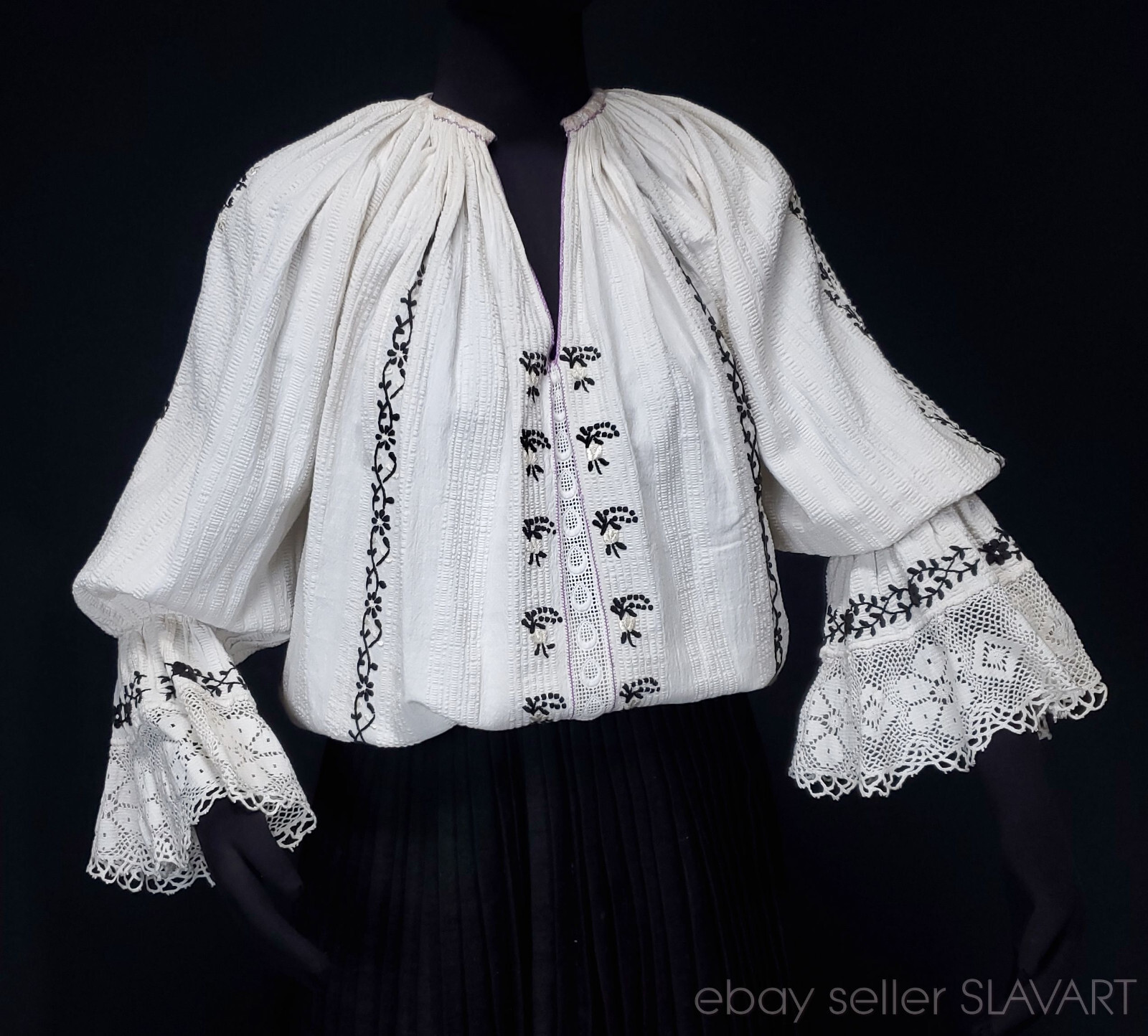 Embroidered Peasant Blouse ethnic folk costume Hungarian Croatian lace stylish