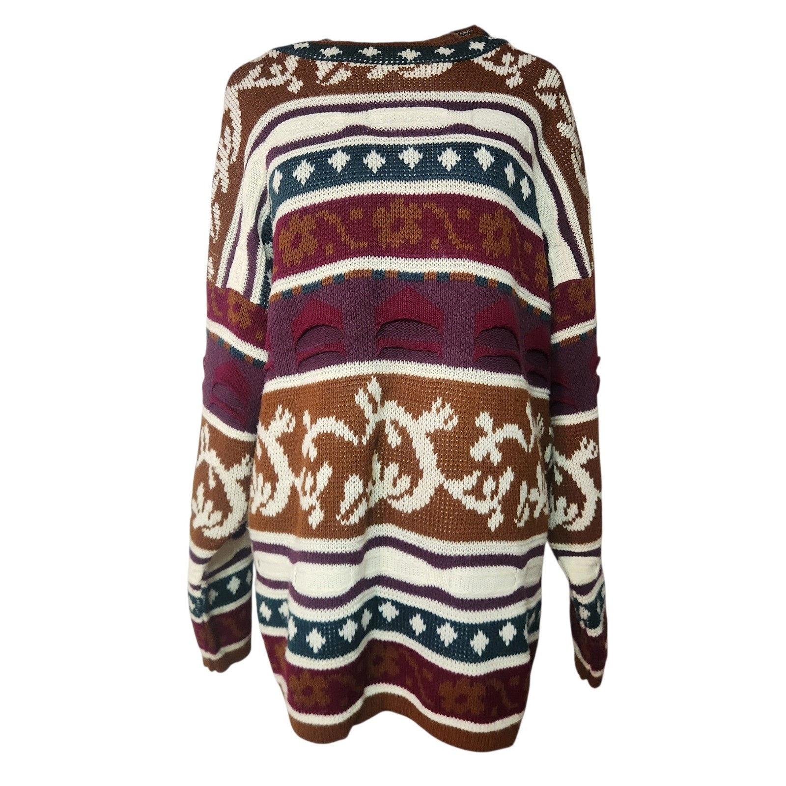 Vintage Cristina Grandpa Sweater Womens Oversized Geometric Knit USA L XL