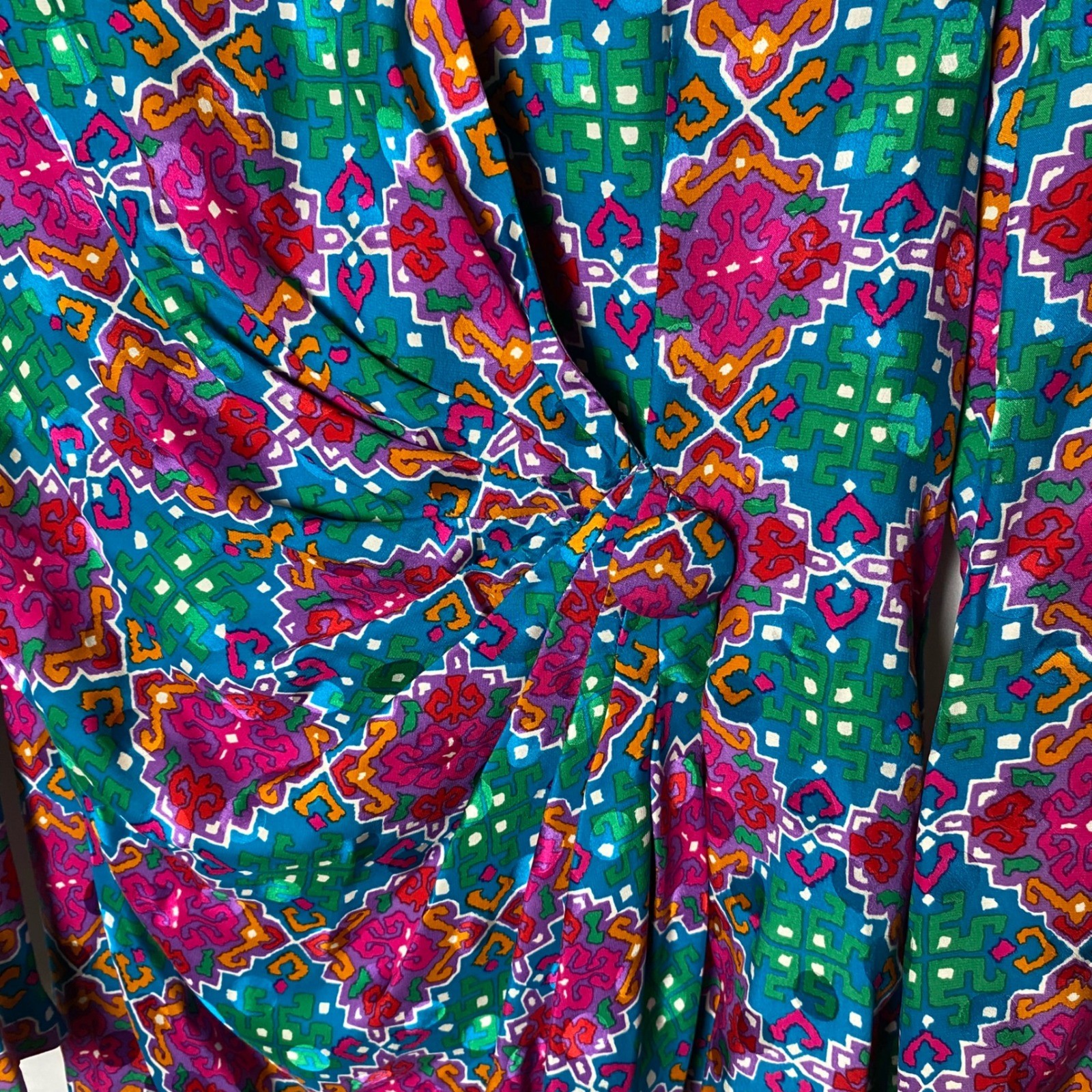 Joan Leslie Studio 100% Silk Wrap Dress Womens 10 Geometric Retro Vintage 80s