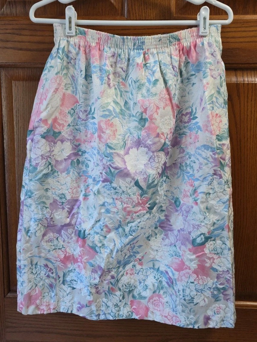 VTG Lori Of California By AM Casuals Floral Skirt Womens Sz 18 Pull On Elastic