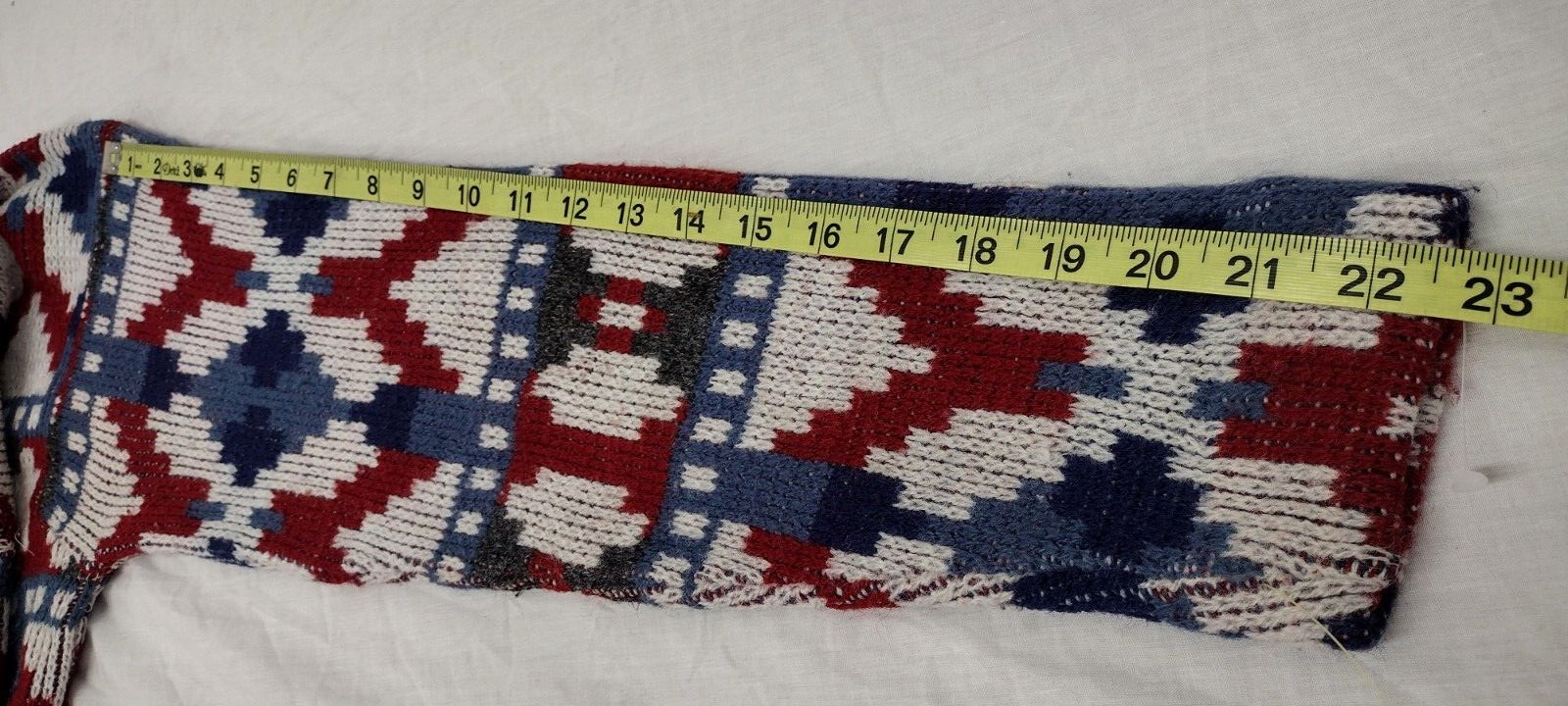MCM Sweater Mid Century Holiday Burgundy Red White & Blues Mod Mock Neck Crew