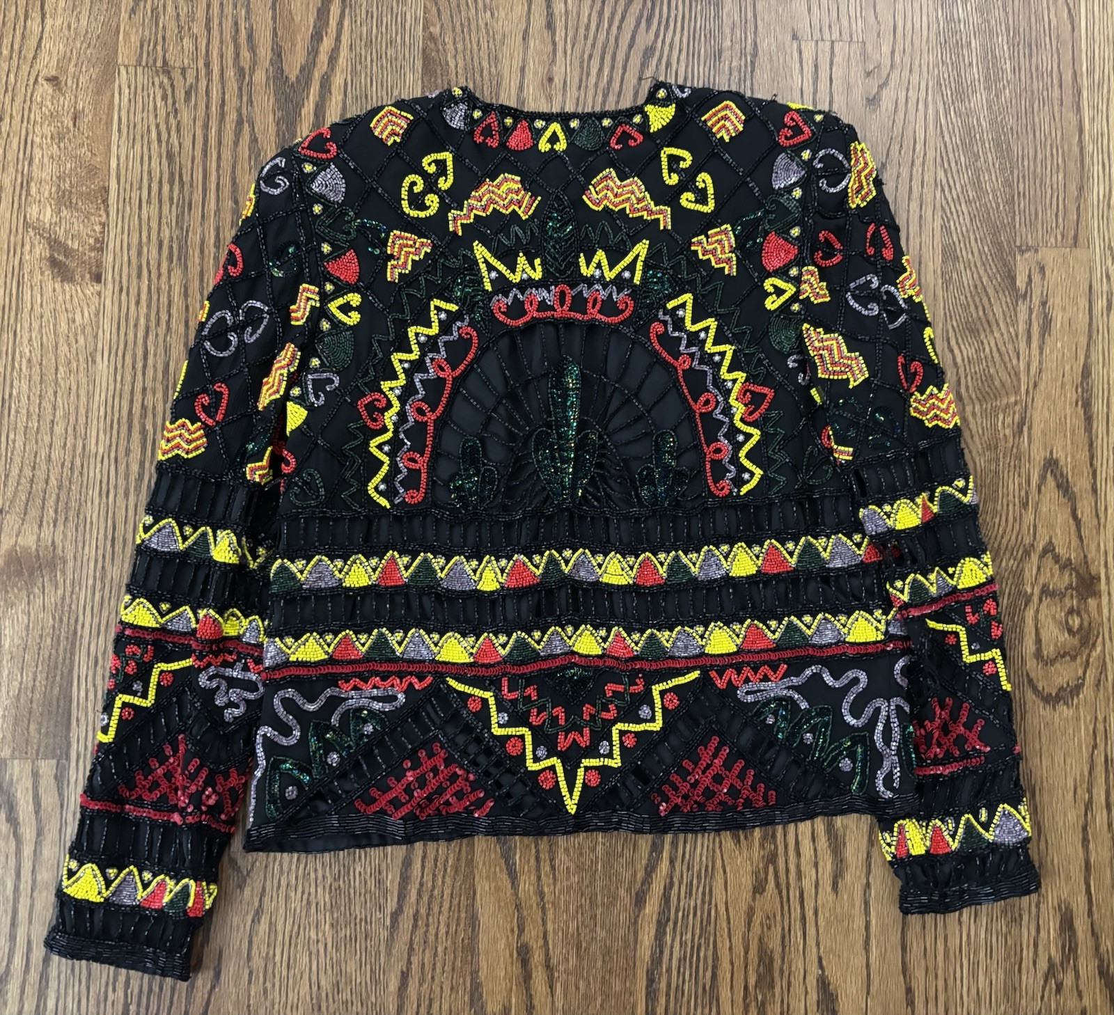 Vintage Beaded Sequin Cropped Trophy Jacket Bolero Southwestern Cactus Mexico