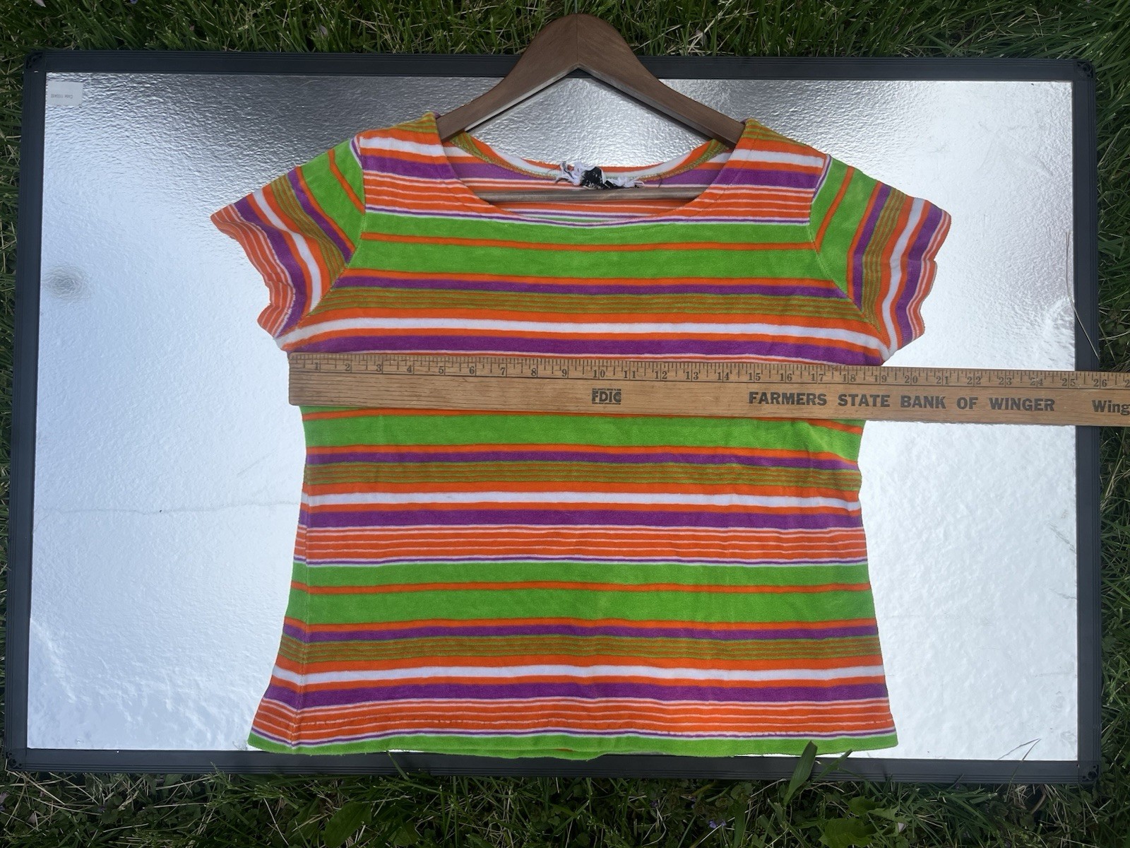 VTG 60s Crop Top Terry Velour Beach Wear Vibrant Stripes Mod Sports Wear S/M