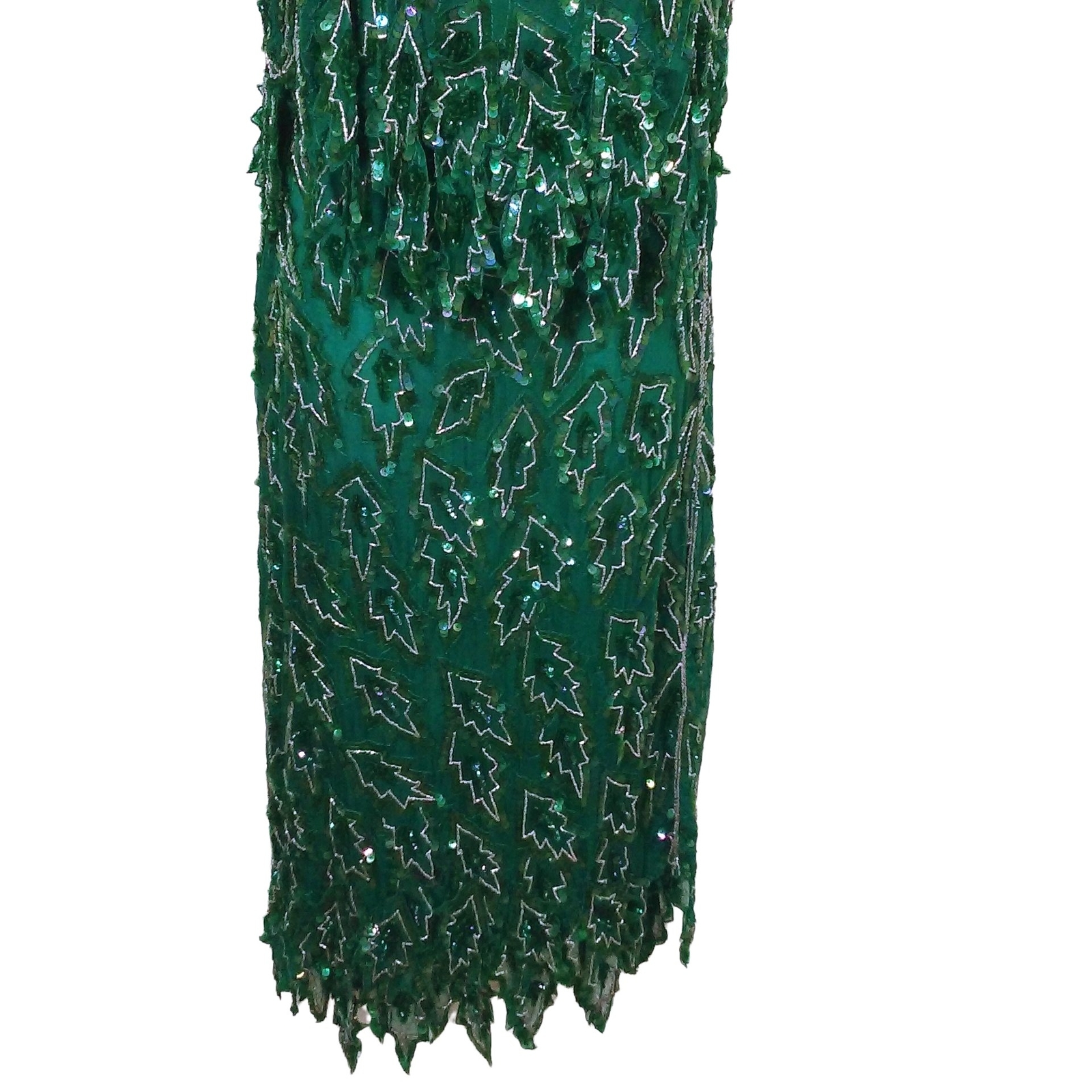 Vintage 80s Scala 2-pc Set Gatsby Silk Sequin Beaded Leafy Blouse Skirt -M Teal
