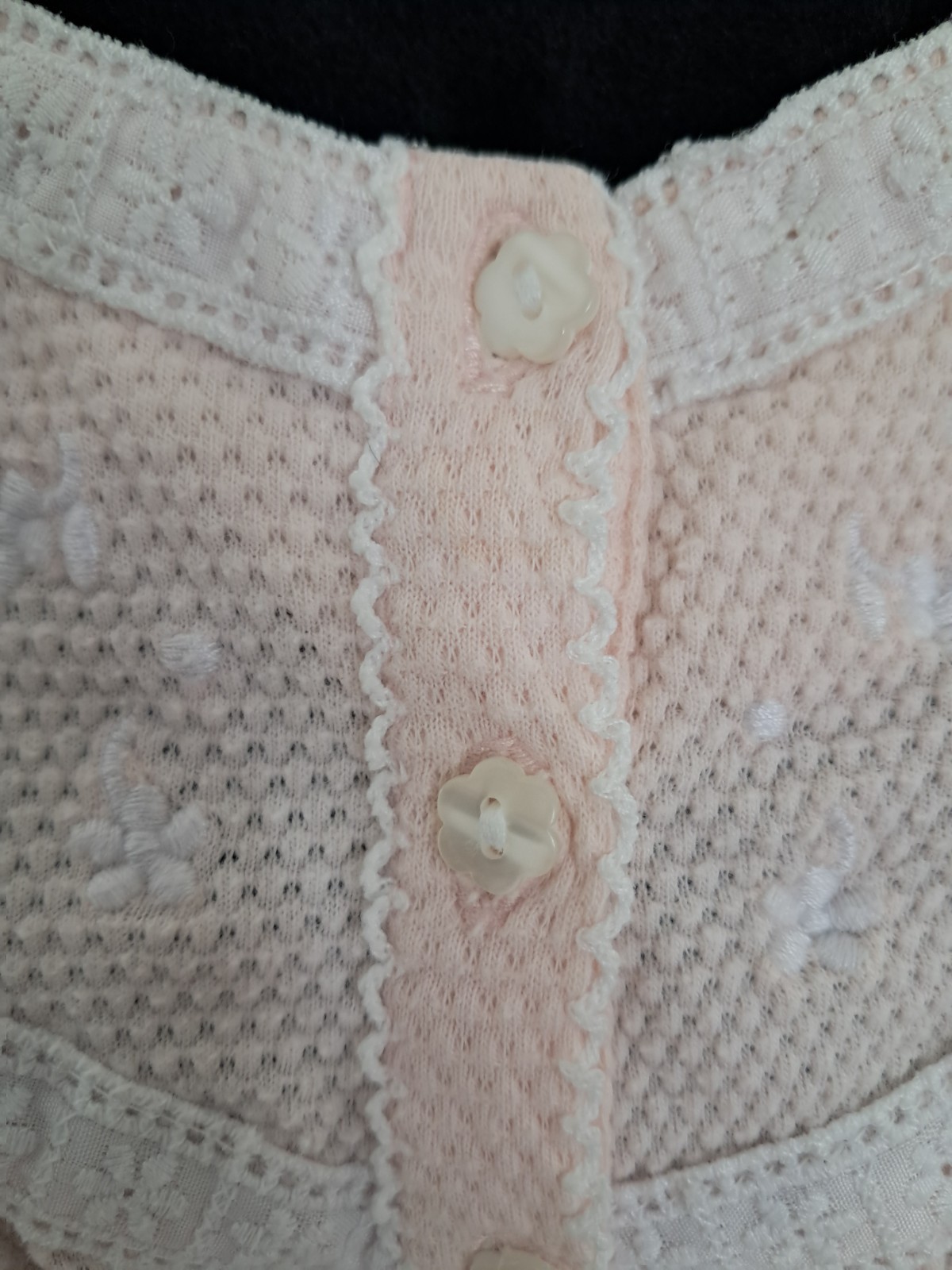 Vintage Earth Angels 1X Nightgown Pink Waffle Knit 1/2 Button Up Embroidered