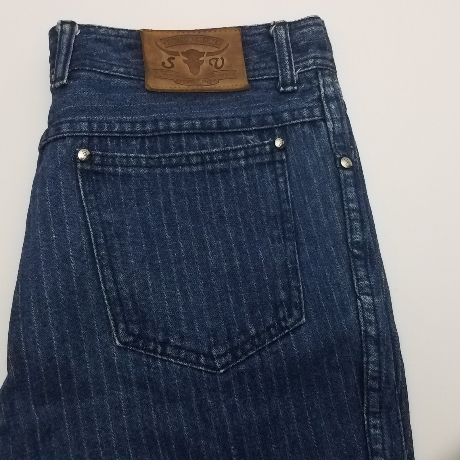 80’s Vintage Pinstriped Blue Jeans by Sergio Valente Size 31×28 High Waist Jeans