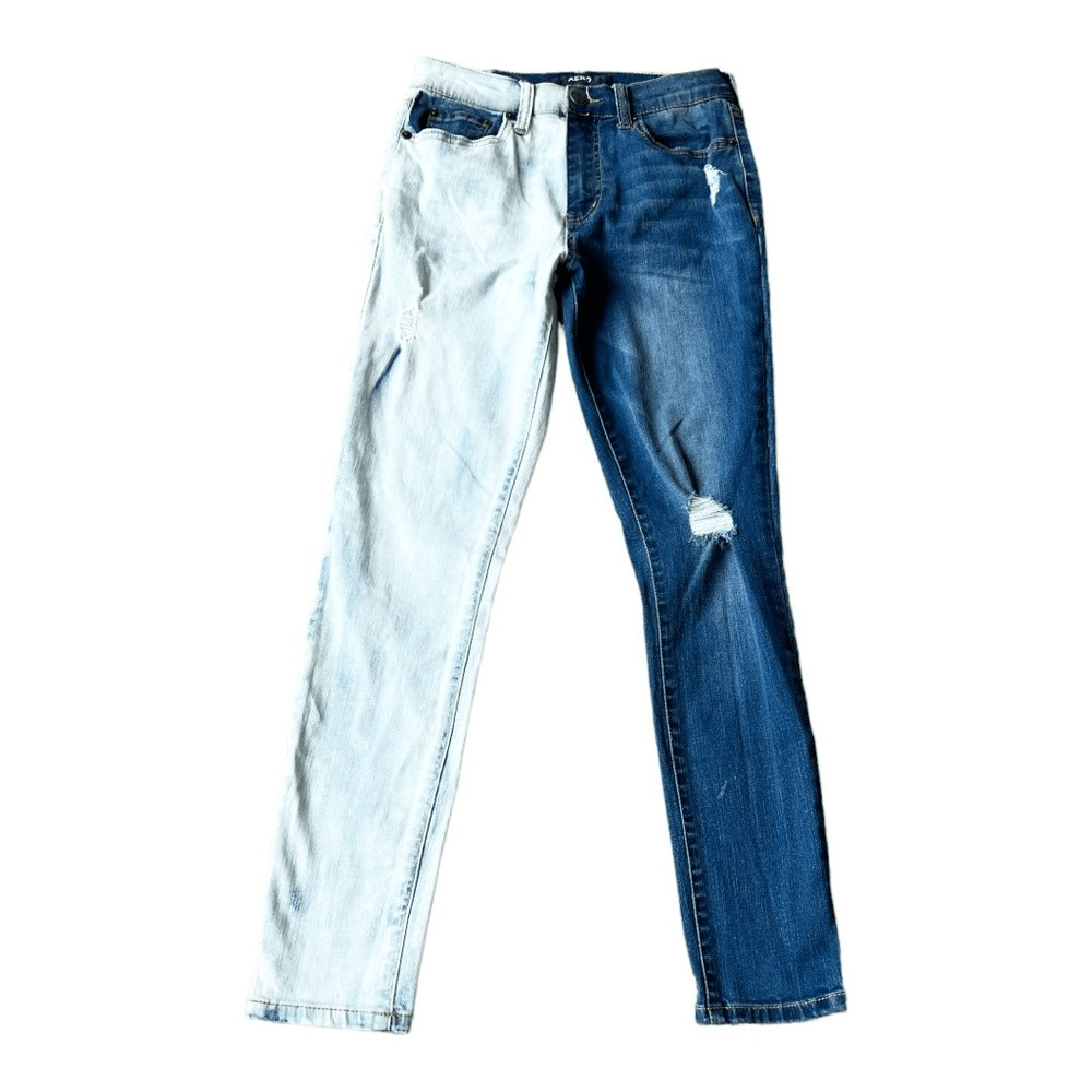 Aero Two Tone Split High Rise Distressed Skinny Jeans 2 Short