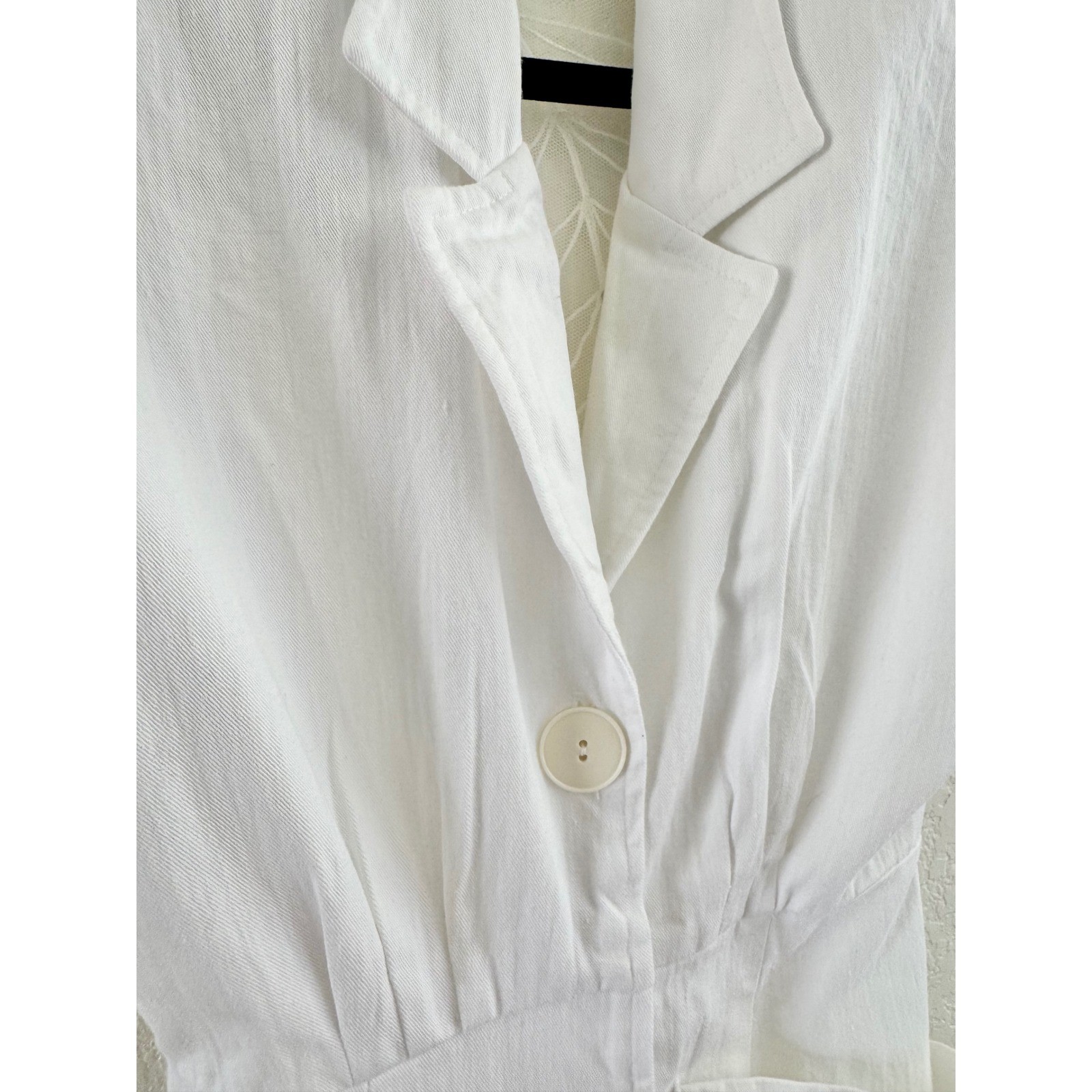 Vintage Linen Midi Dress Womens S White Mesh Embroidered Leaf Button Front