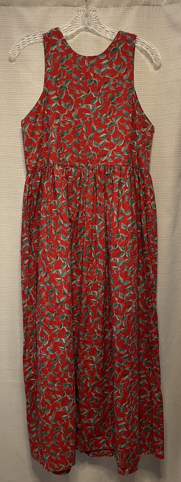 Vtg Dogwood Lane Dress S Holiday Red Green Leaves Fun Ceramic Buttons Festive