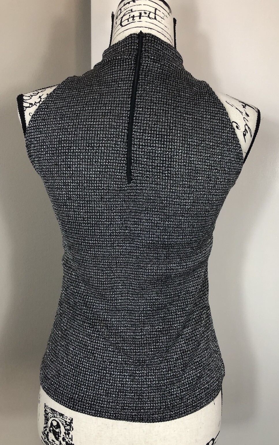 Vtg Vera Neumann Silver Metallic & Blk Cardi & Sleeveless Tank Set Sz S/M 4/6