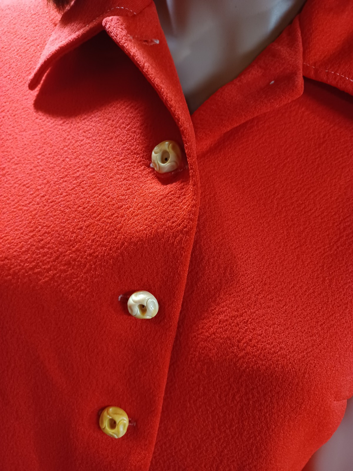 True VTG Mod Mid-century 1960s 1970s 100% Polyester Button-up Shirt Jacket Red M