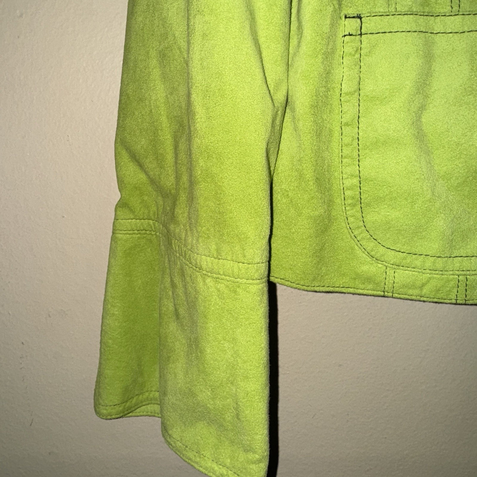 Vintage Lime Green Suede Boxy Utility Cropped Jacket Size M