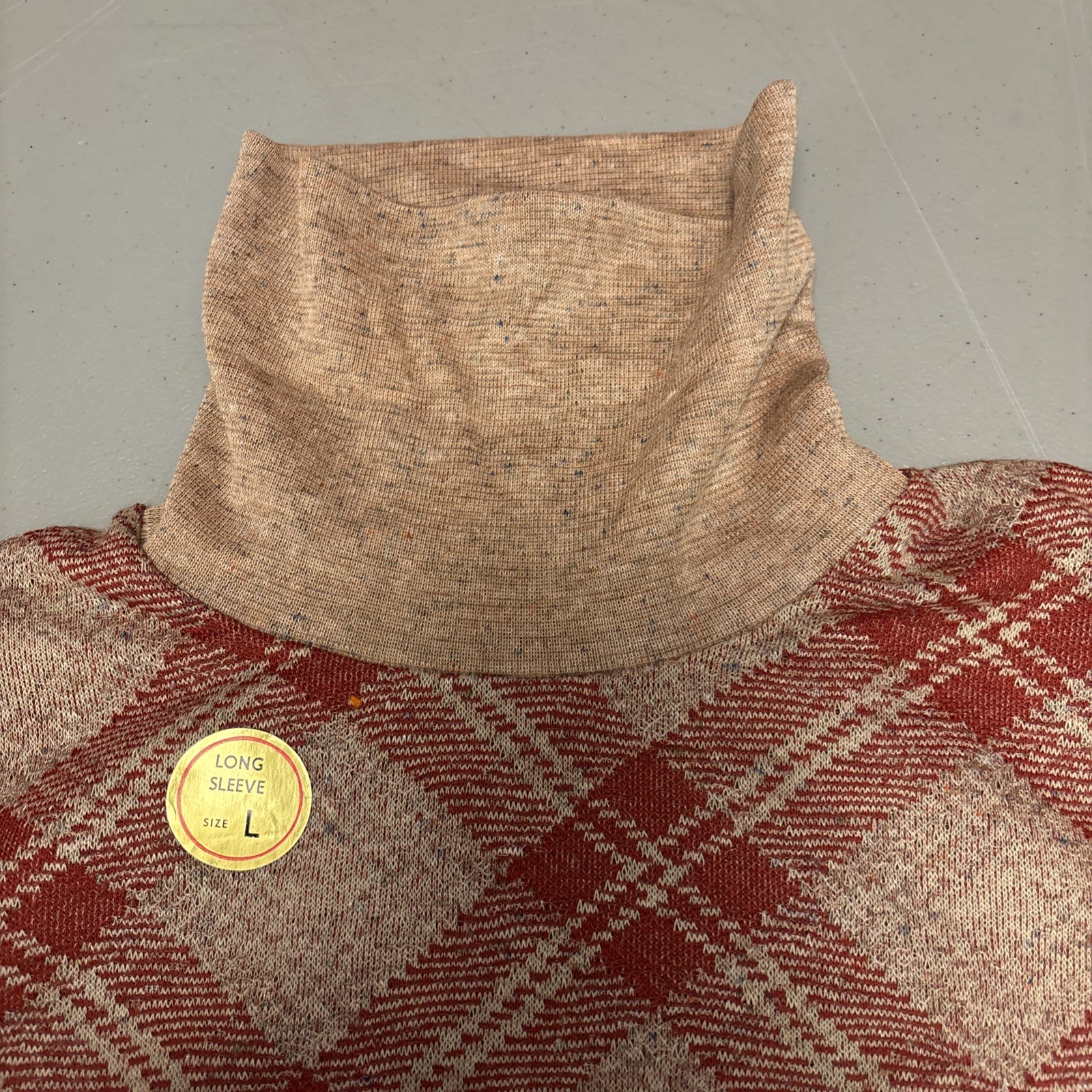 Vintage 70’s Cotton Blend Plaid Turtle Neck Sweater size L N.O.S Unisex