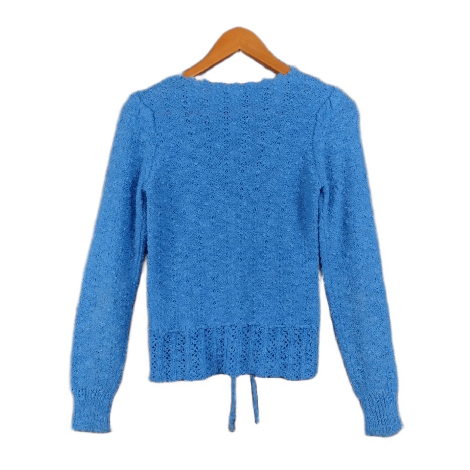 VTG Marisa Christina Knit Skirt Set Blue Long Sleeve Crochet S/M