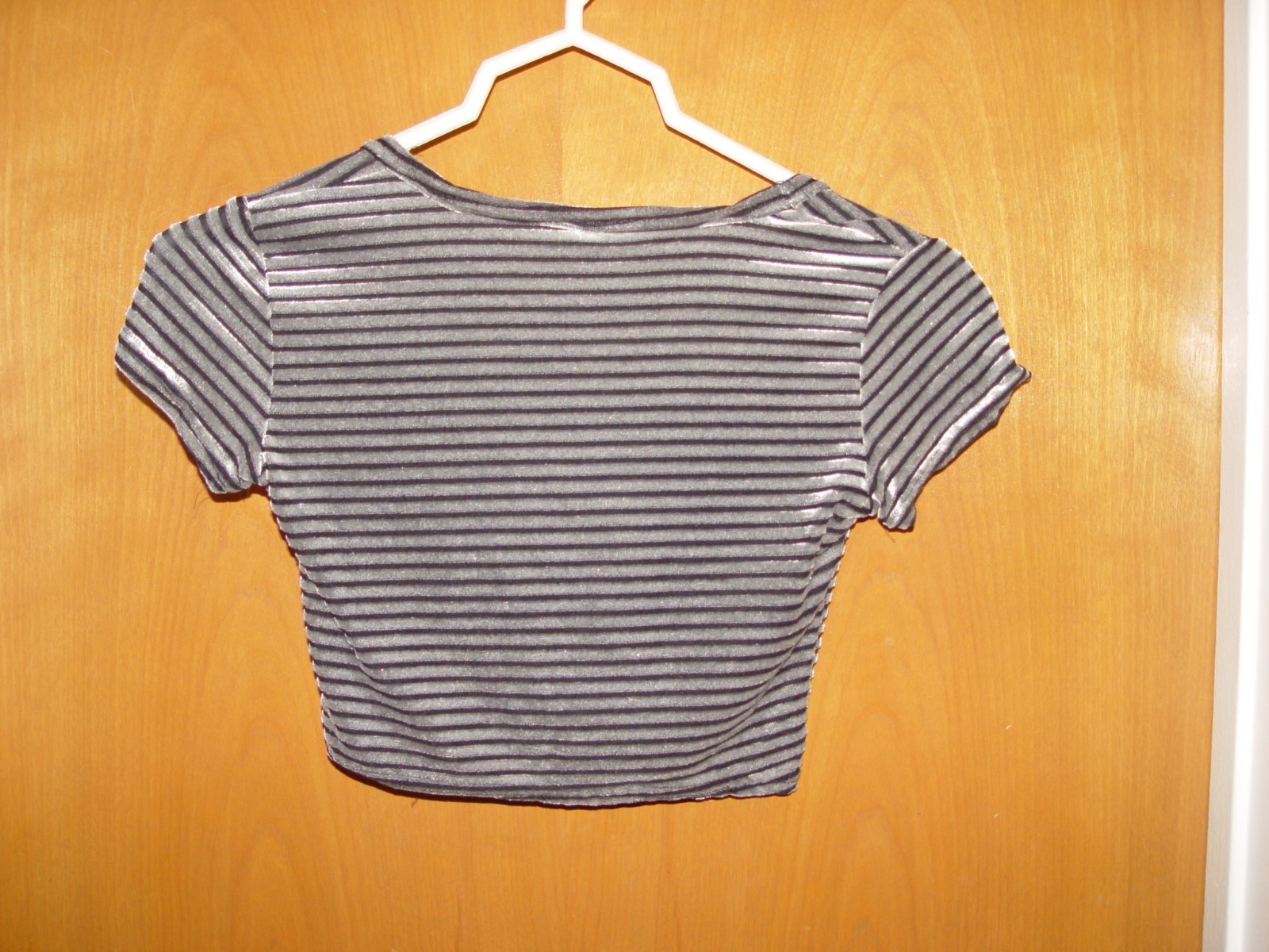 Rare! Vintage In Charge Velvet Shiny Silver/Gray and Black Stripe Crop Top S Y2K