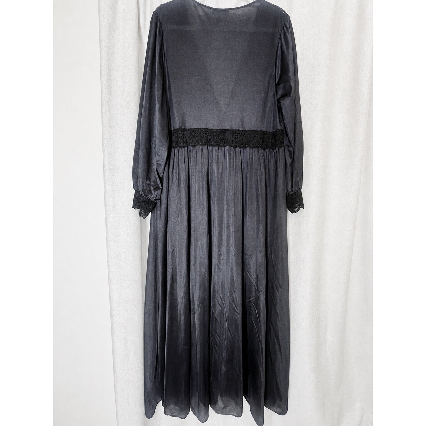 Vintage Shadowline 1X Black Lace Peignoir Duster Robe Maxi Romantic Boudoir