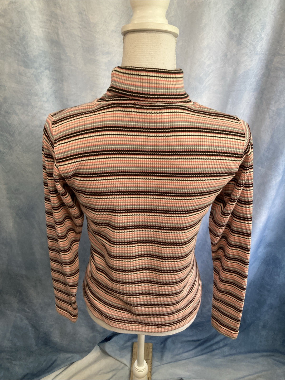 VTG 80s 90s Paris Sport Club Striped Turtleneck Grunge Ribbed Top Gorpcore Small