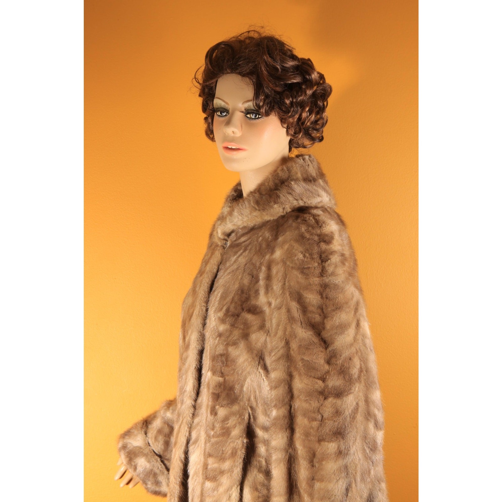 1950s Gray Brown Long Sleeve Rolled Cuff Mink Fur Coat by Gartenhaus -XL