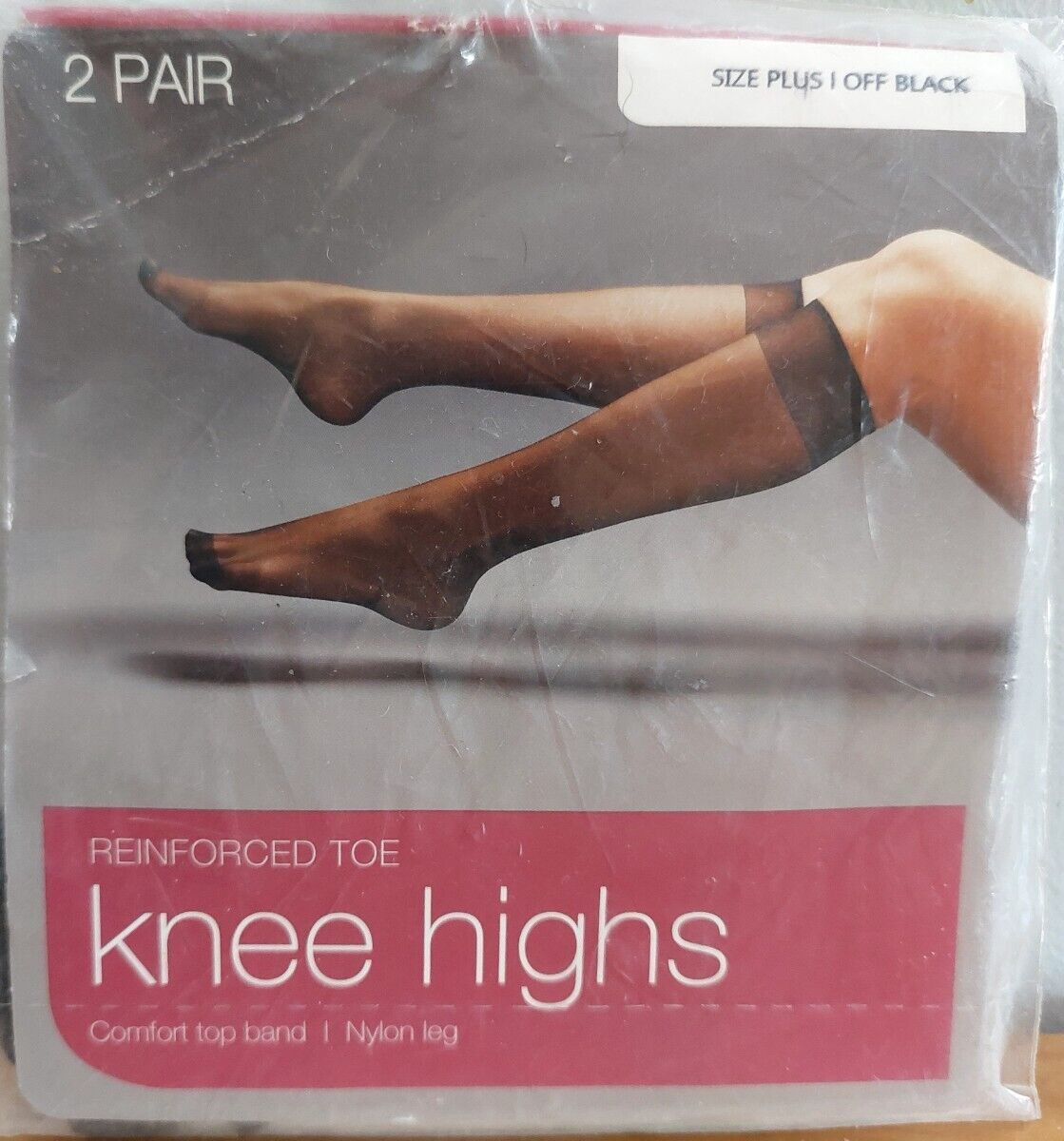 Vintage Pantyhose 2 Pair Walgreen knee highs Color Off Black Size Plus BSDR1